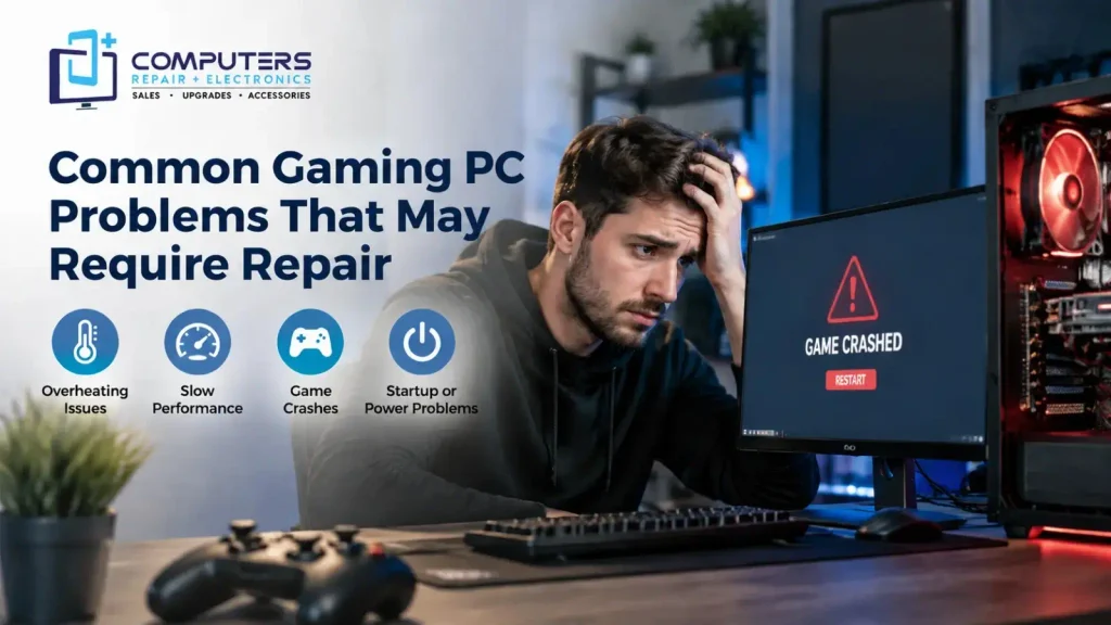 Common gaming PC problems requiring repair and troubleshooting.