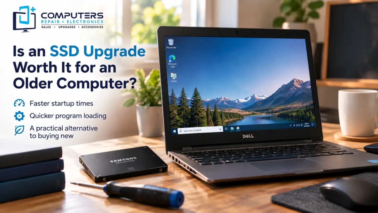 Older computer SSD upgrade benefits by Computers Repair Plus.