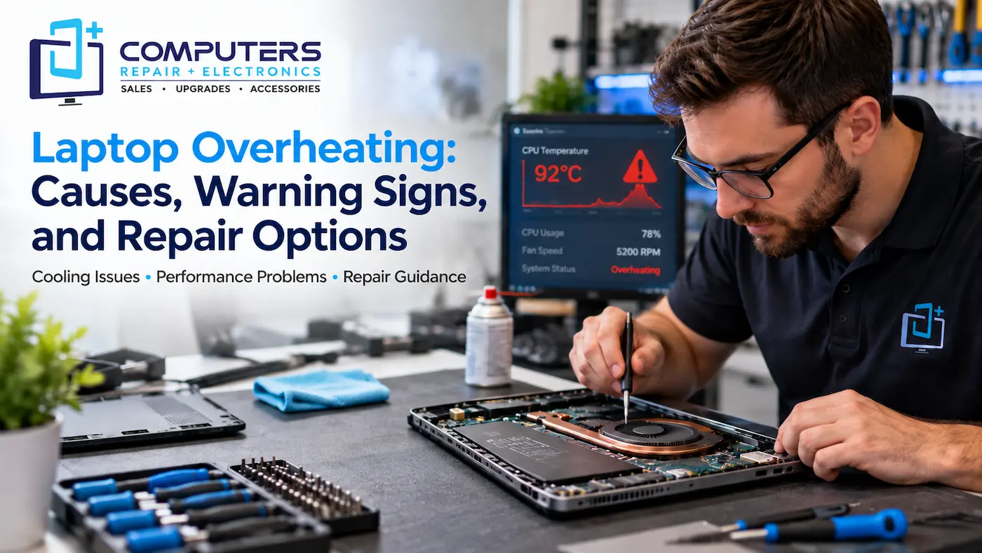 Laptop overheating causes and repair options by Computers Repair Plus.