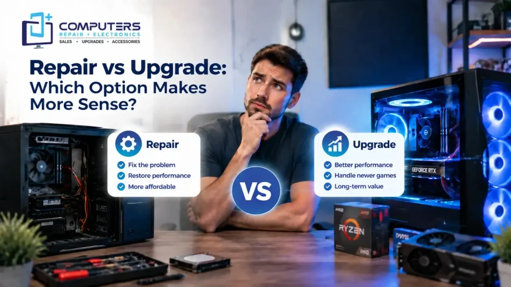 Choosing between gaming PC repair and hardware upgrades.
