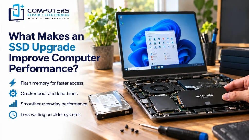 SSD upgrade improving computer performance and speed