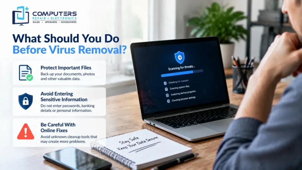 Protect important files before computer virus removal process.
