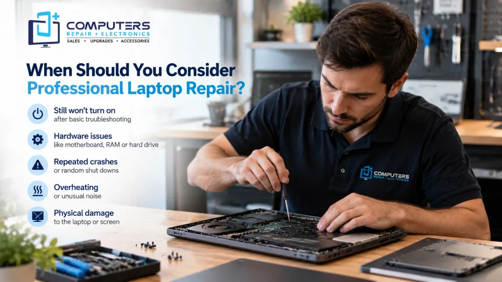 Signs your laptop needs professional repair and diagnosis help.
