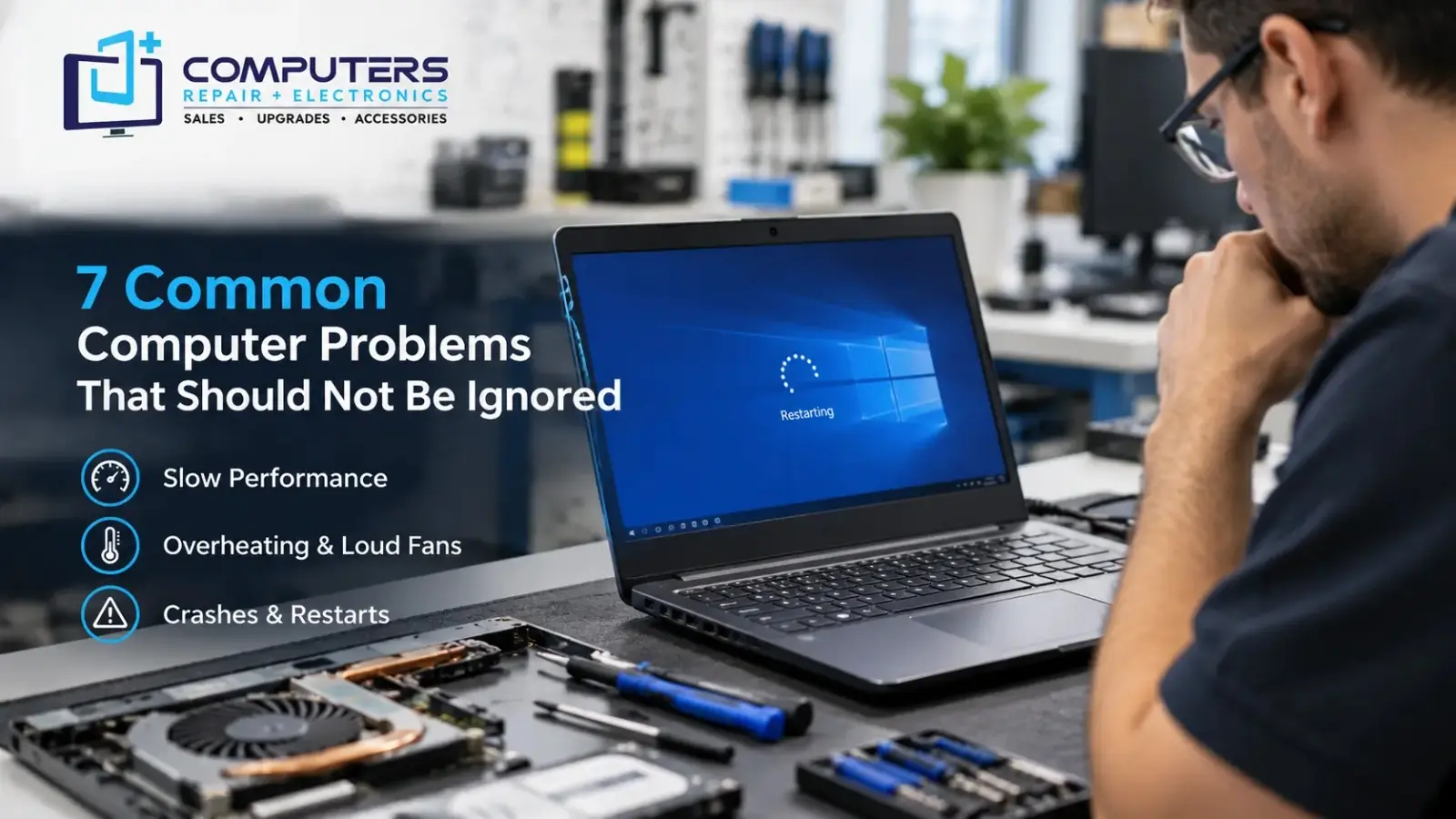Common PC problems including overheating, slow speed, and crashes