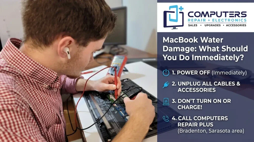 Laptop water damage repair and troubleshooting by Computers Repair Plus