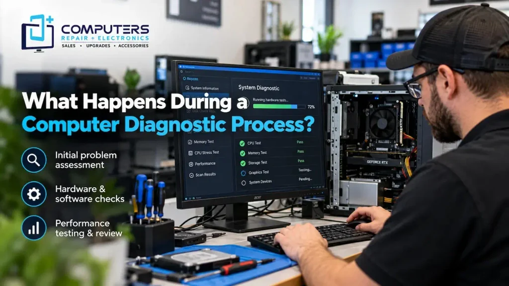 Computers Repair Plus expert checking PC hardware and performance